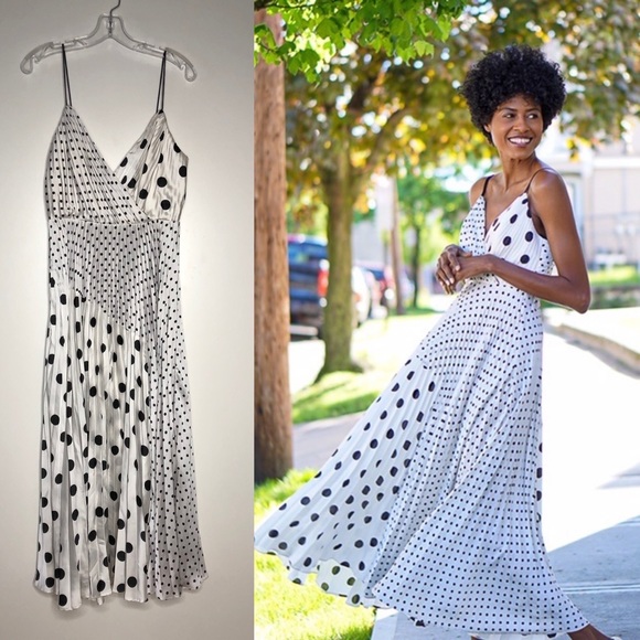 Jill Stuart Polka Dot Pleated Chiffon Imogen Maxi Dress 6 - Picture 2 of 11